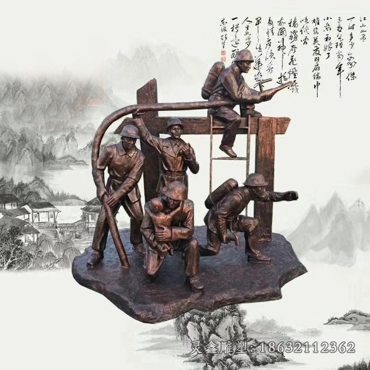 消防员灭火人物铜雕