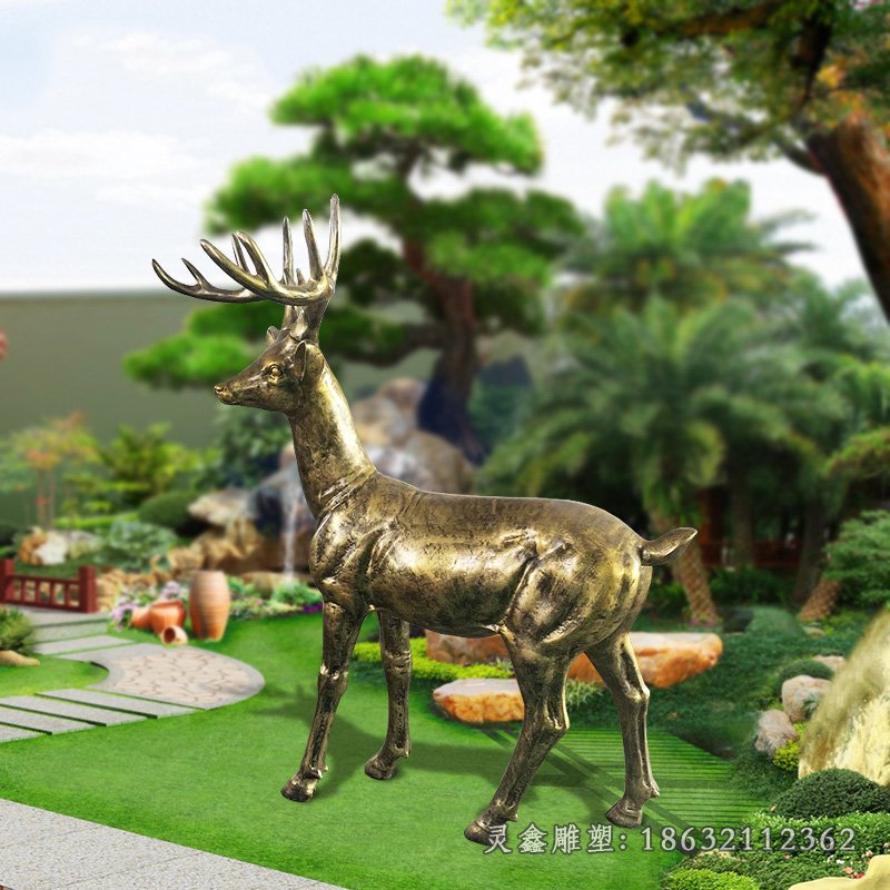 小区梅花鹿 玻璃钢仿铜鹿雕塑 (3)