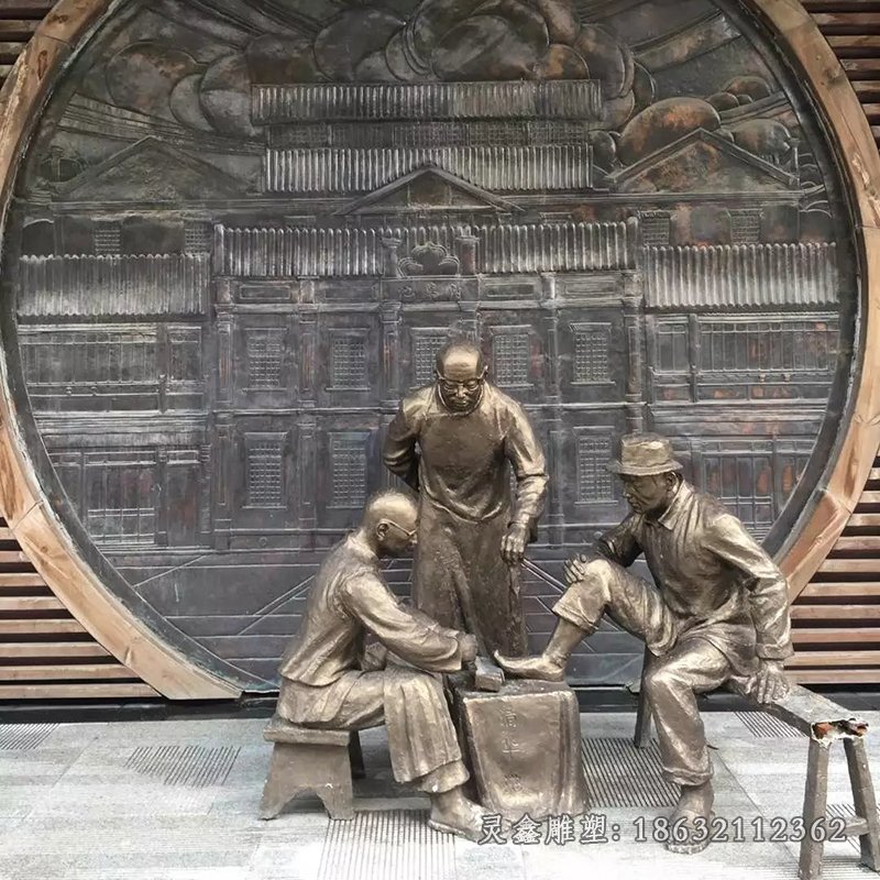 修脚铜雕，广场景观铜雕，小品铜雕