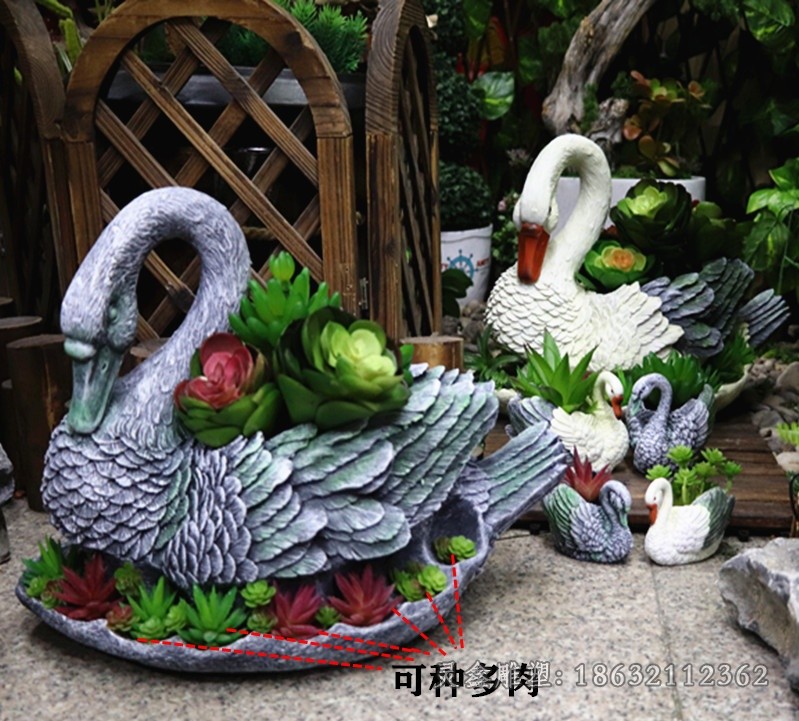 彩绘天鹅庭院不锈钢雕塑