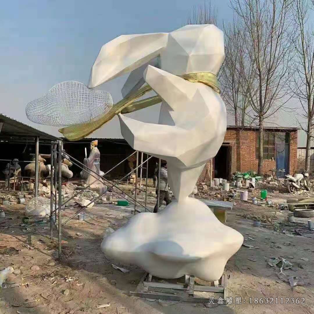 几何兔子广场不锈钢雕塑