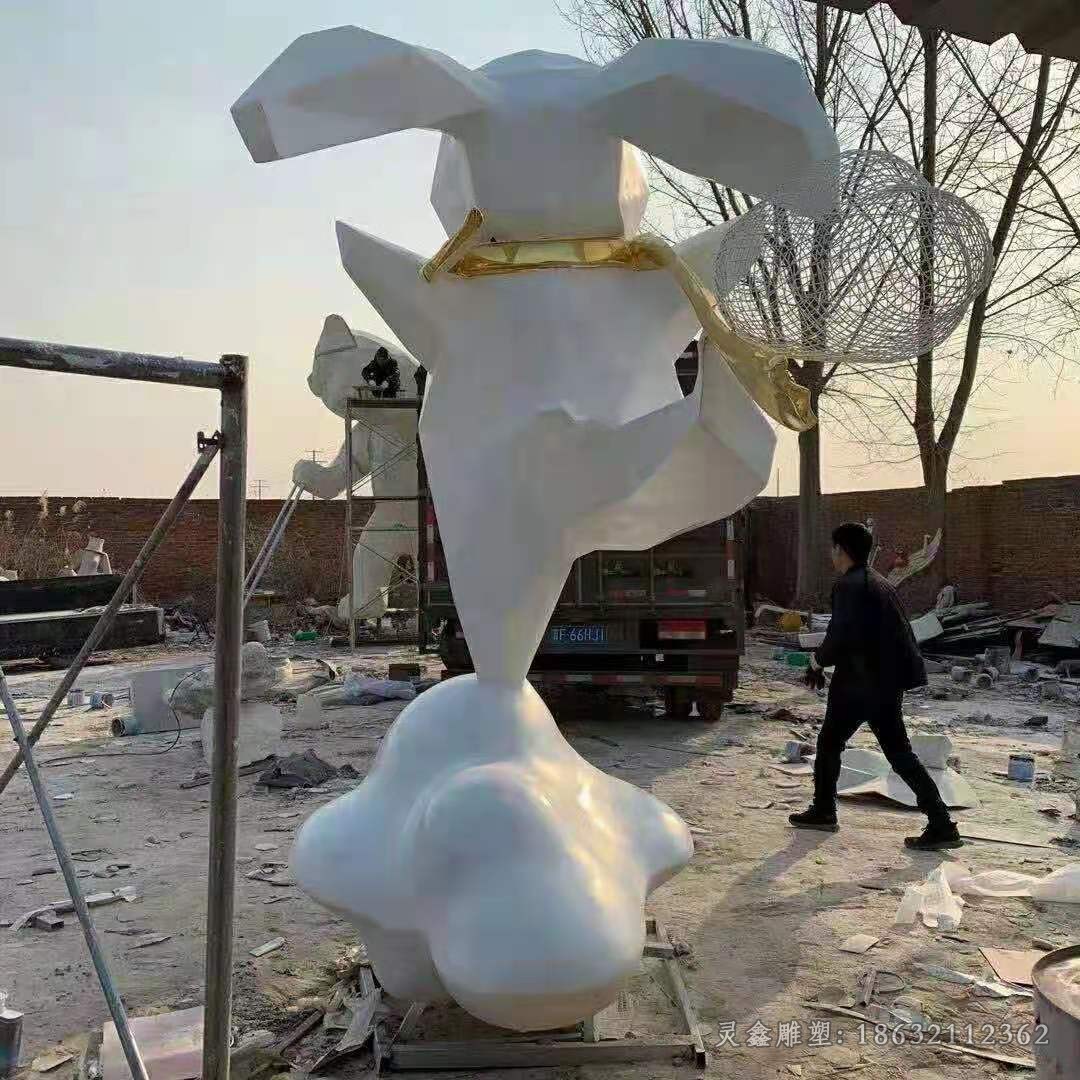 几何兔子公园不锈钢雕塑