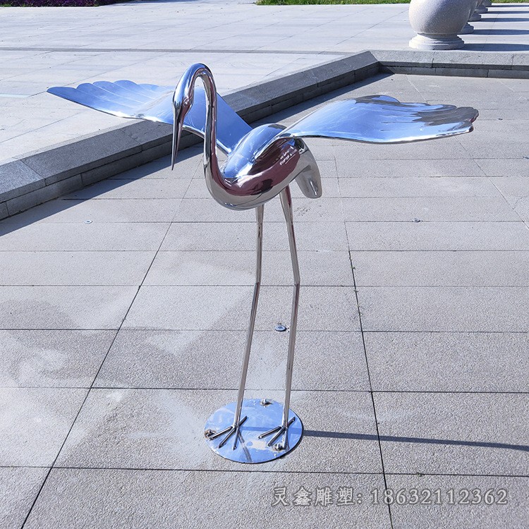 镜面仙鹤广场不锈钢雕塑