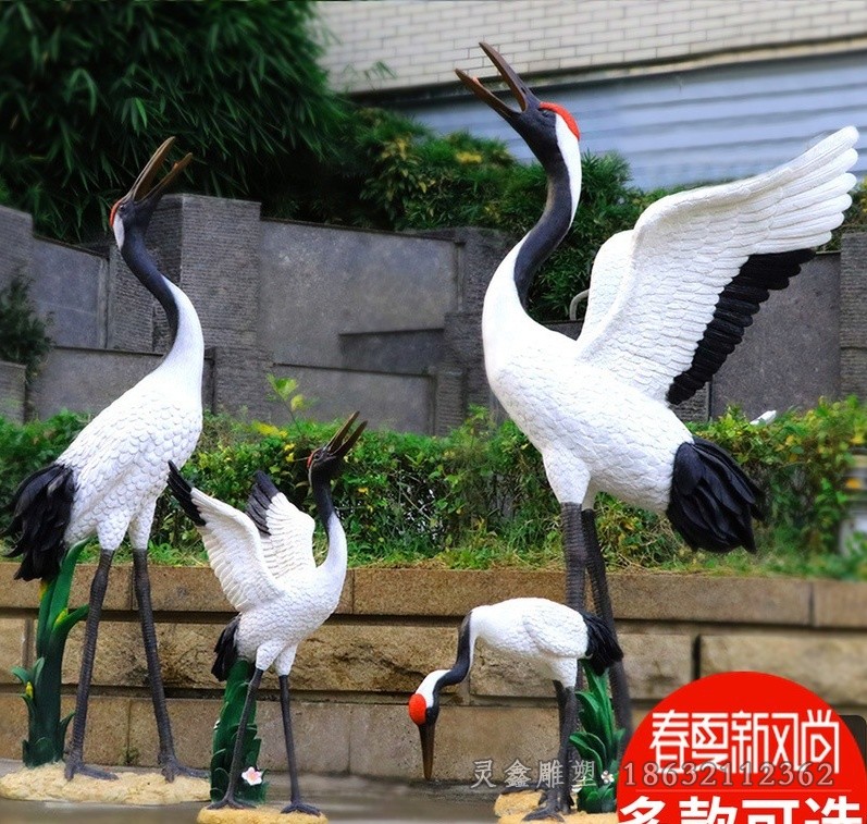 彩绘仙鹤庭院不锈钢雕塑