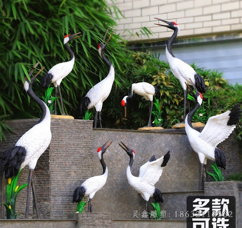 彩绘仙鹤庭院不锈钢雕塑
