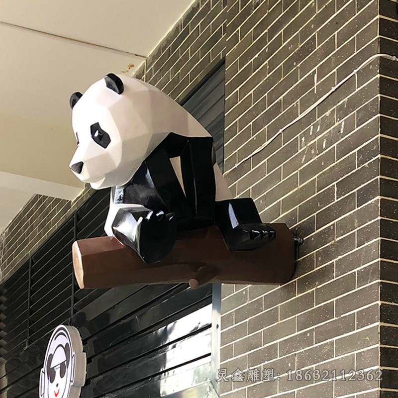 几何熊猫庭院不锈钢雕塑
