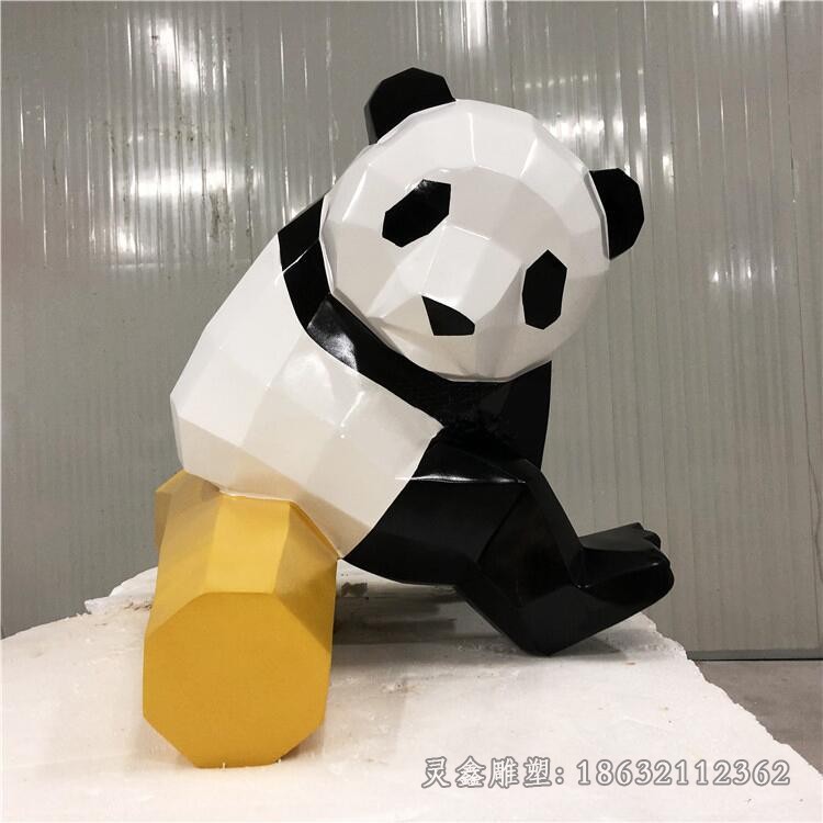 几何熊猫庭院不锈钢雕塑