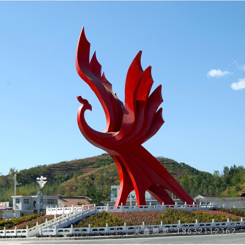 彩绘凤凰广场不锈钢景观雕塑