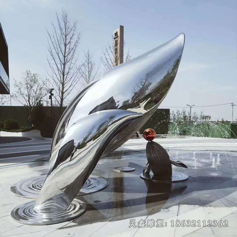 镜面海豚校园不锈钢雕塑