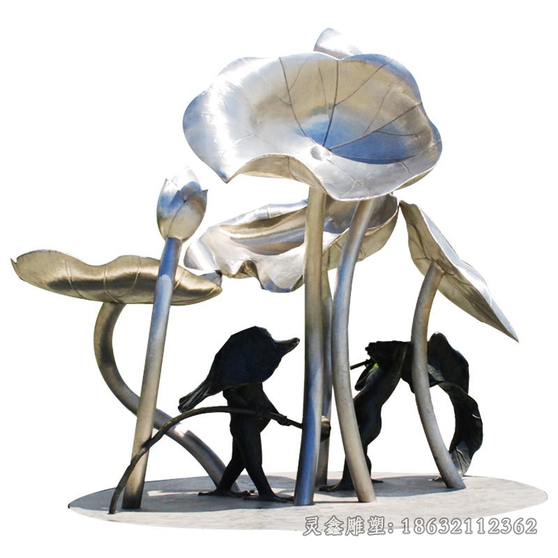 镜面荷花海边不锈钢雕塑