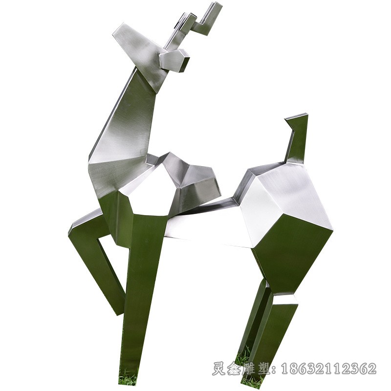 几何鹿庭院不锈钢景观雕塑