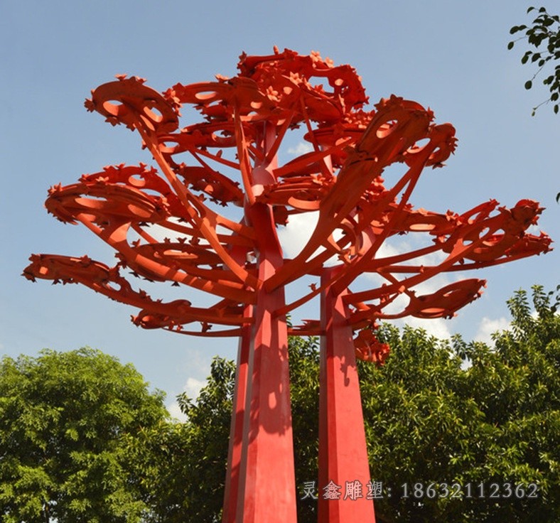 彩绘抽象树广场不锈钢雕塑