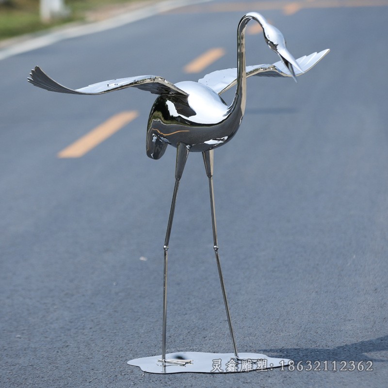 镜面仙鹤公园不锈钢雕塑