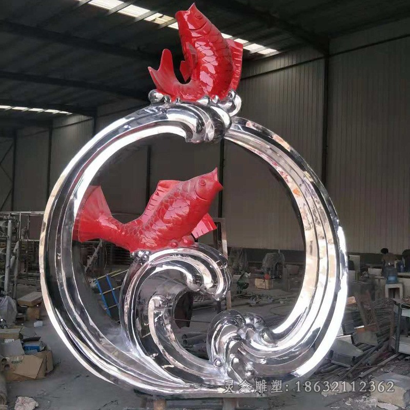 彩绘鱼校园不锈钢景观雕塑