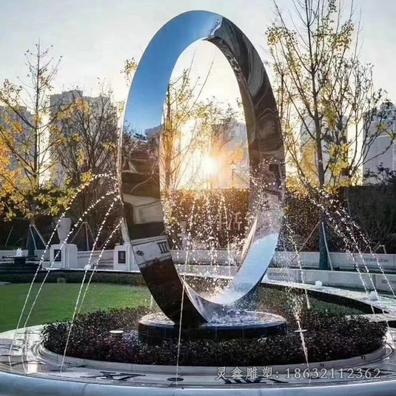 镜面圆环小区不锈钢景观雕塑