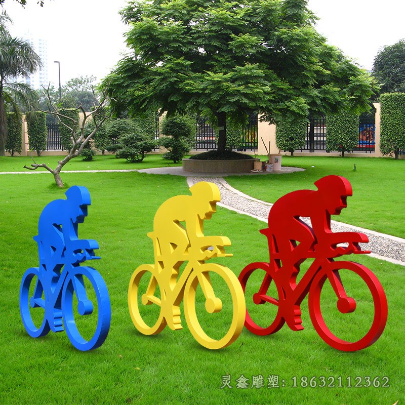 户外骑自行车人物不锈钢雕塑