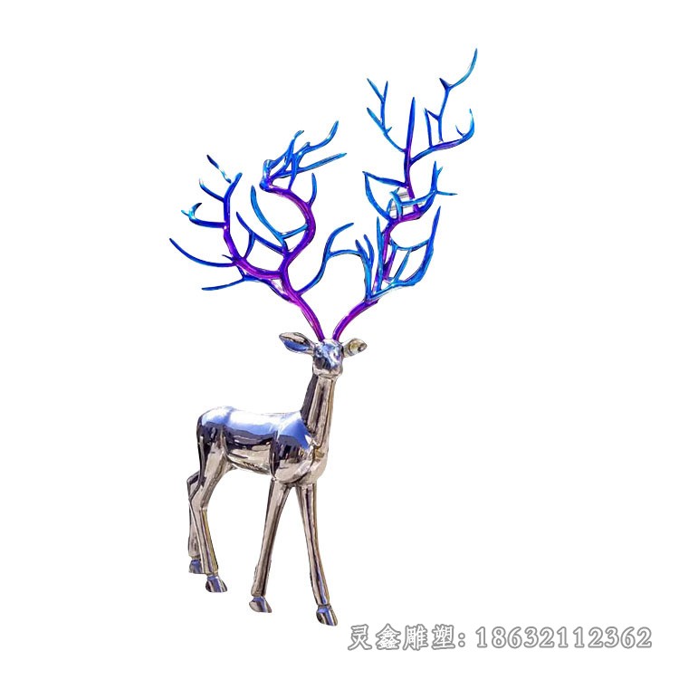 彩绘鹿园林不锈钢雕塑
