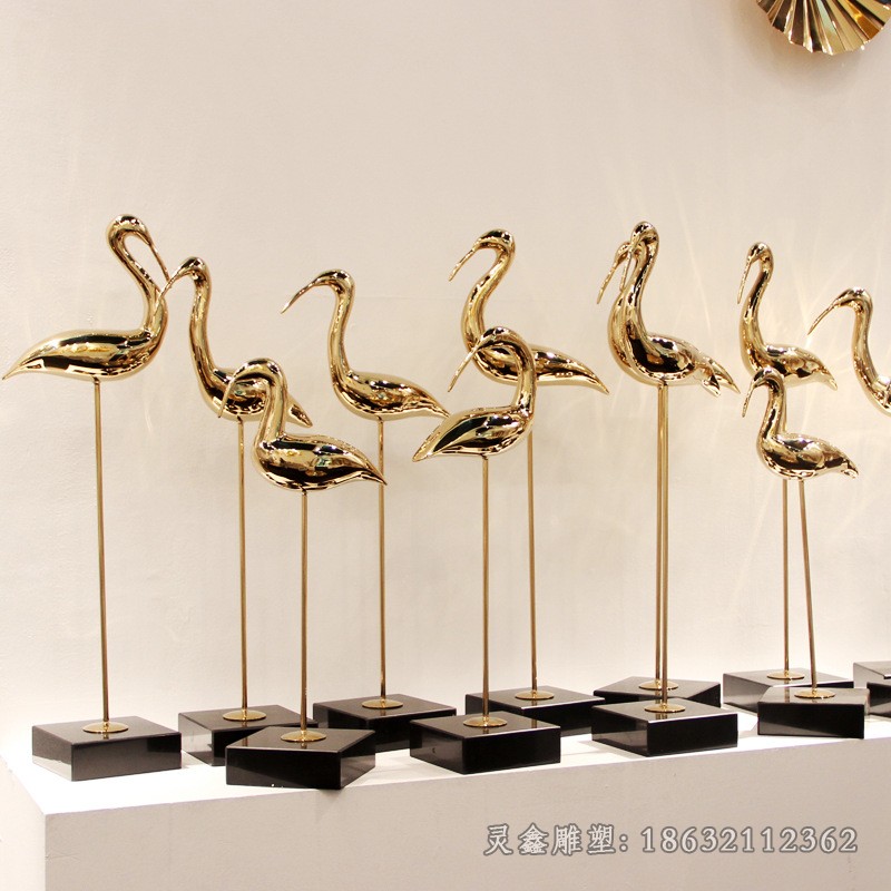 镜面仙鹤庭院不锈钢雕塑