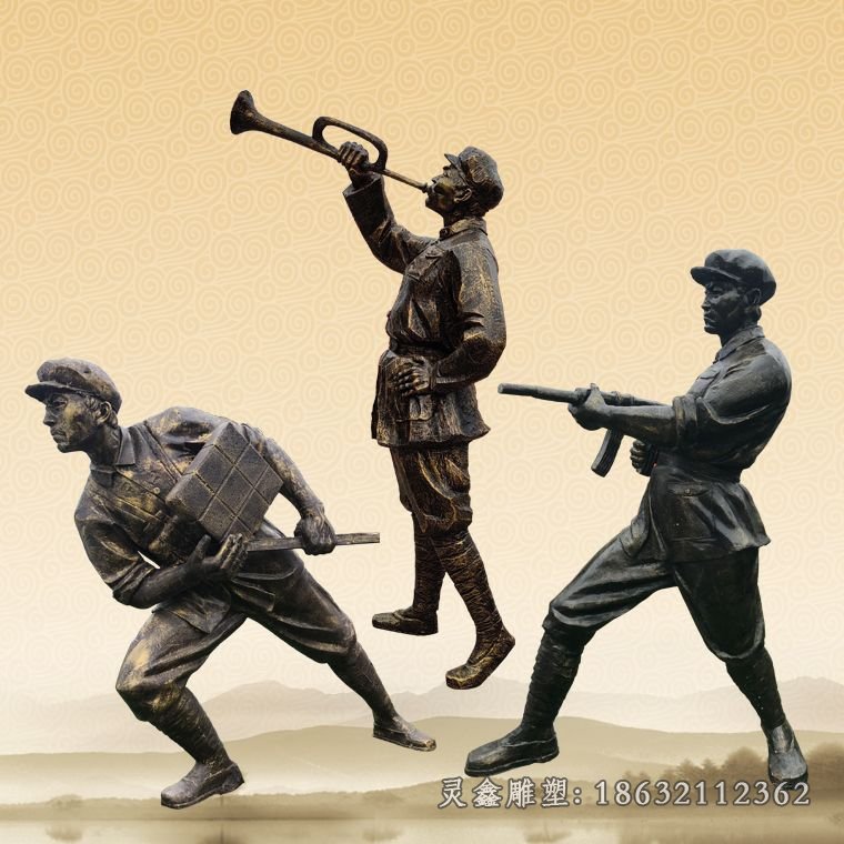 吹冲锋号红军铜雕 (2)