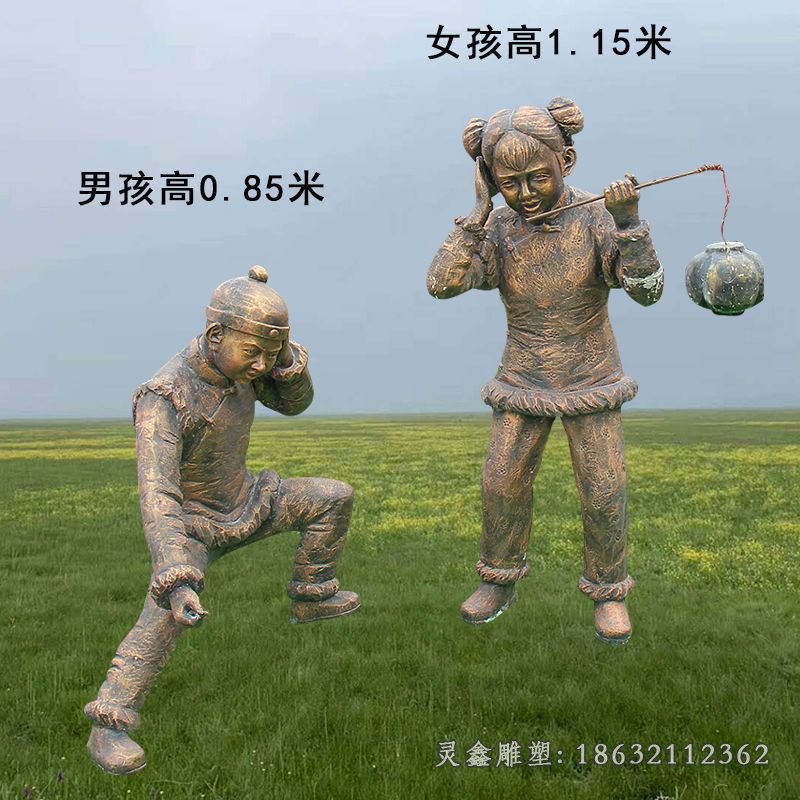 公园放鞭炮人物铜雕