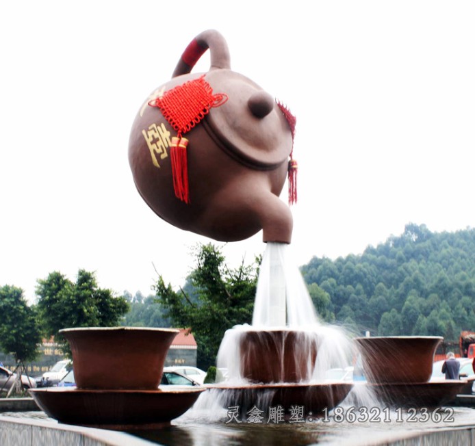 茶壶喷泉广场不锈钢景观雕塑