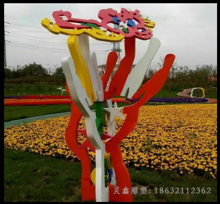 不锈钢彩色花环公园景观雕塑