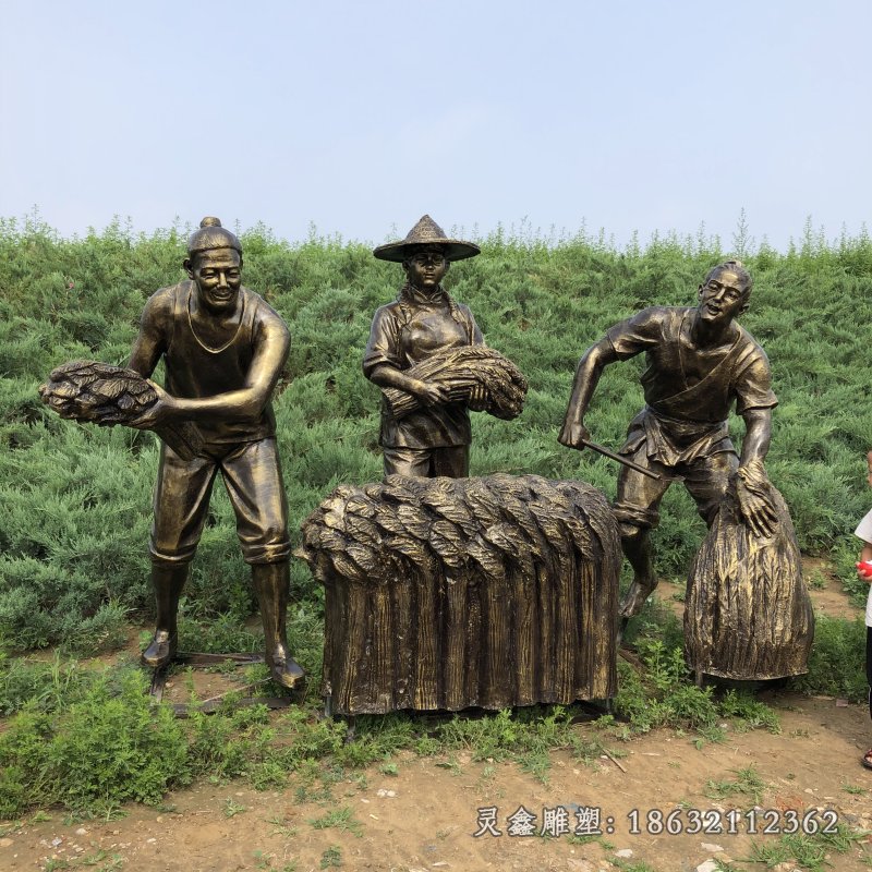 割稻子农耕景观铜雕