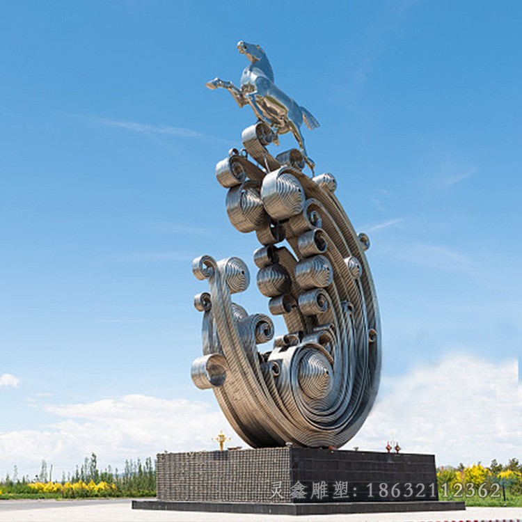 不锈钢抽象奔腾马景观雕塑