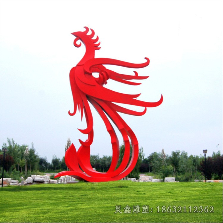 不锈钢抽象凤凰彩绘雕塑