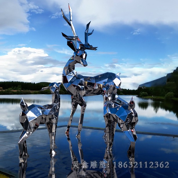 不锈钢抽象几何母子鹿雕塑