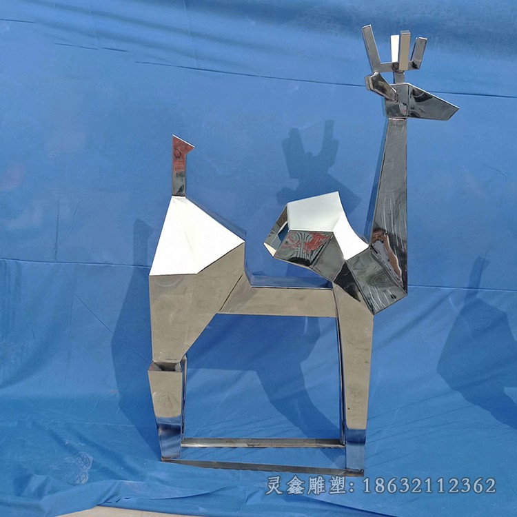 不锈钢抽象几何鹿景观雕塑