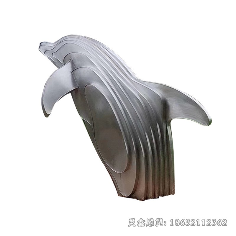 不锈钢抽象几何海豚景观雕塑
