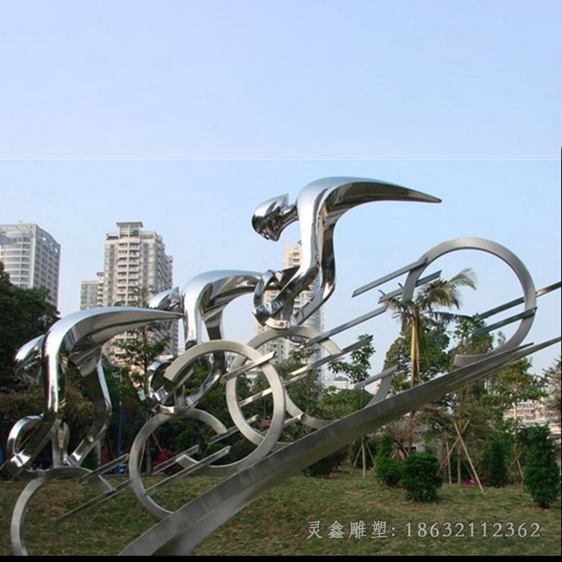 不锈钢抽象骑车人物广场雕塑