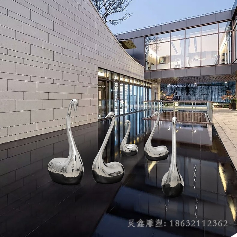 不锈钢抽象天鹅庭院景观雕塑