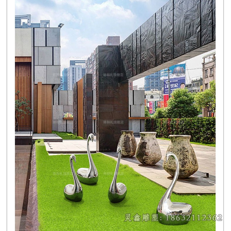 不锈钢抽象天鹅庭院景观雕塑