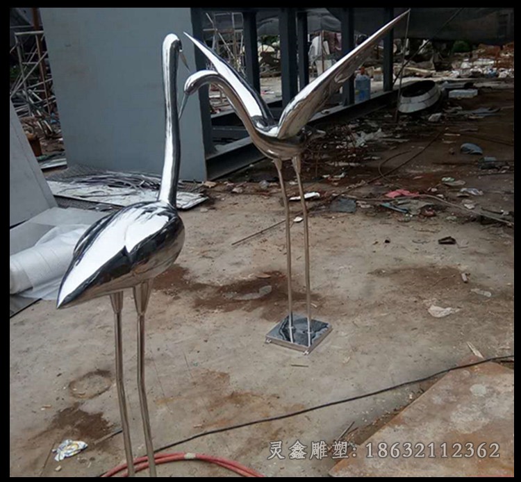 不锈钢抽象仙鹤公园雕塑