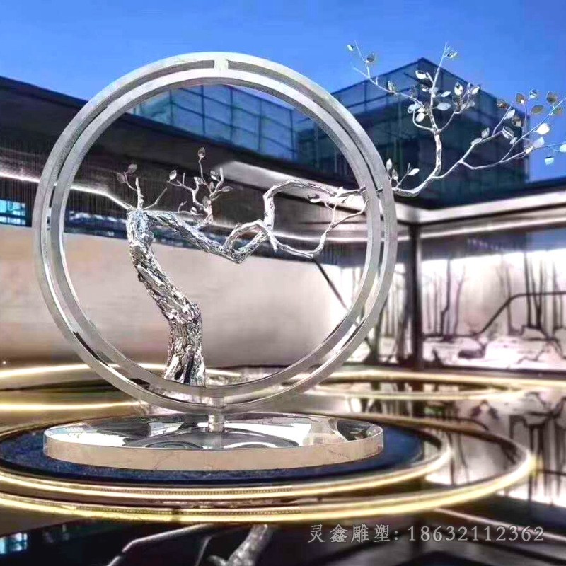 镜面不锈钢抽象圆环雕塑