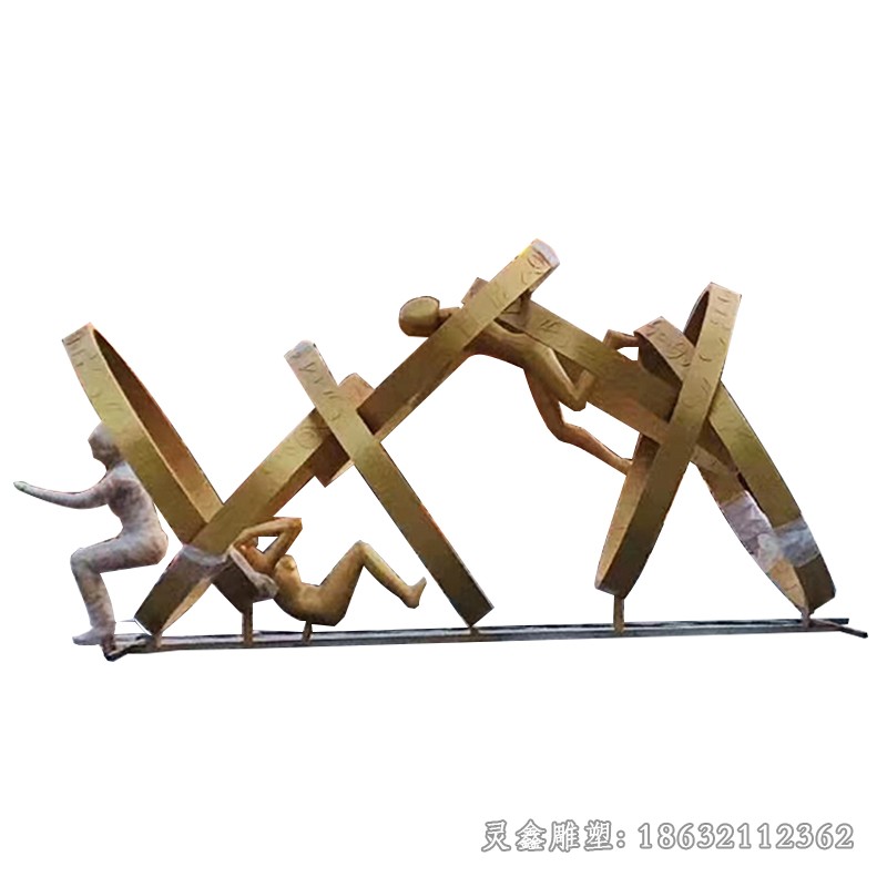 不锈钢抽象圆环彩绘雕塑