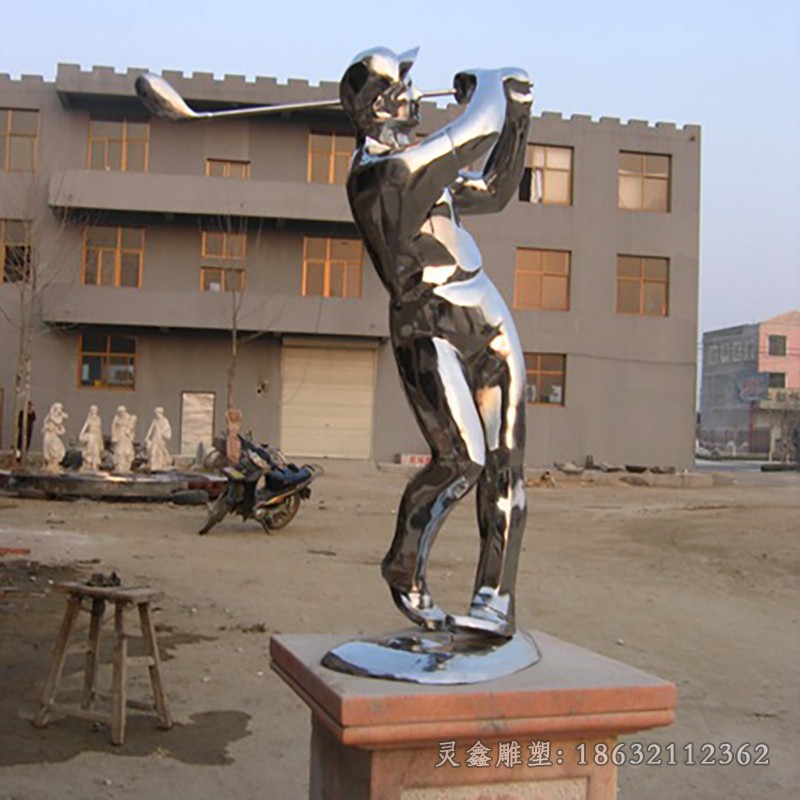 不锈钢打高尔夫球人物雕塑