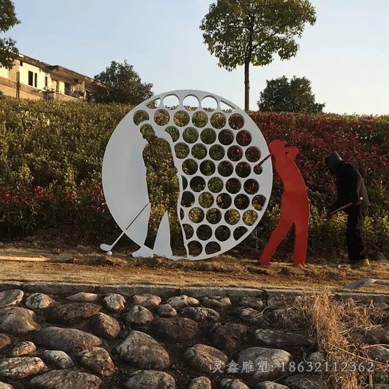 不锈钢打高尔夫球景观雕塑
