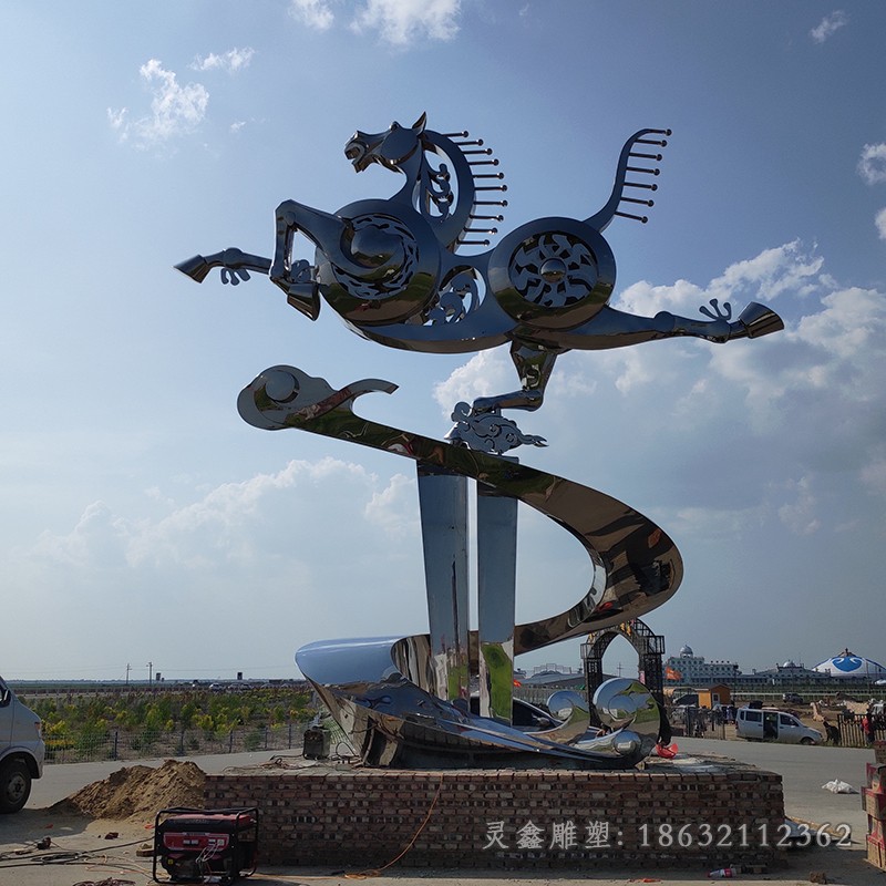不锈钢大型马踏飞燕景观雕塑 