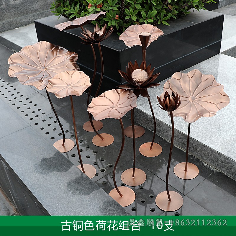 不锈钢古铜色荷花公园雕塑