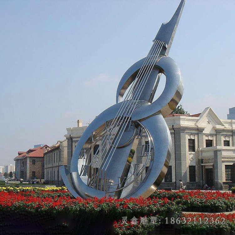 不锈钢抽象大提琴城市雕塑提琴雕塑