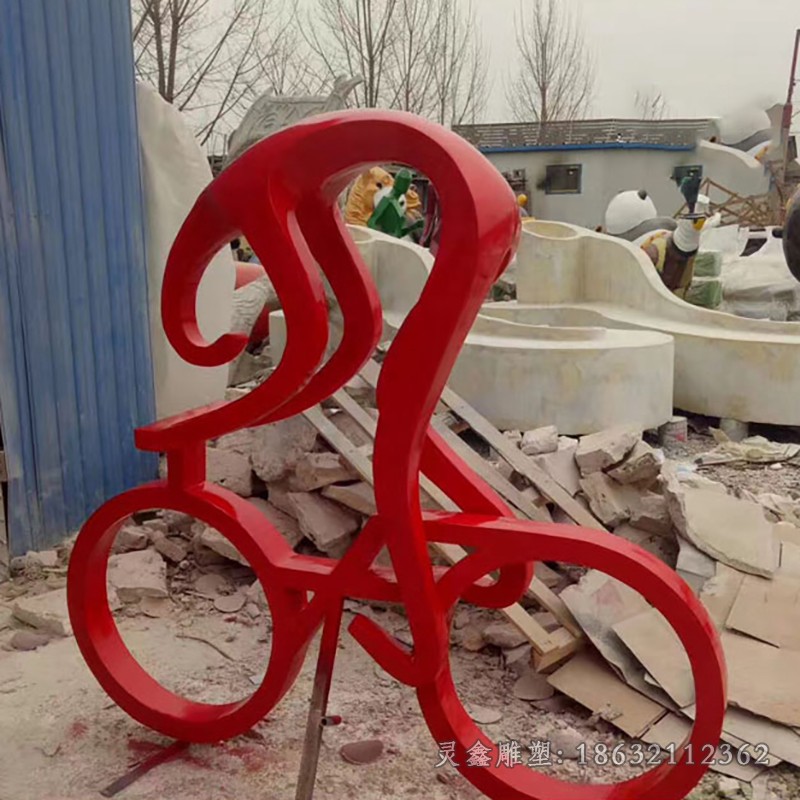 不锈钢抽象骑单车人物景观雕塑