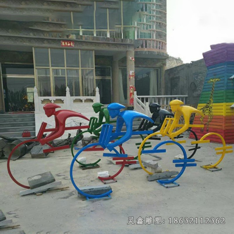 不锈钢抽象骑自行车城市雕塑