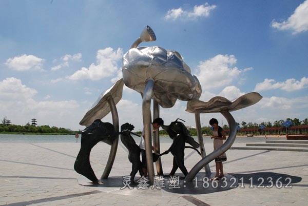 不锈钢荷花抽象广场雕塑