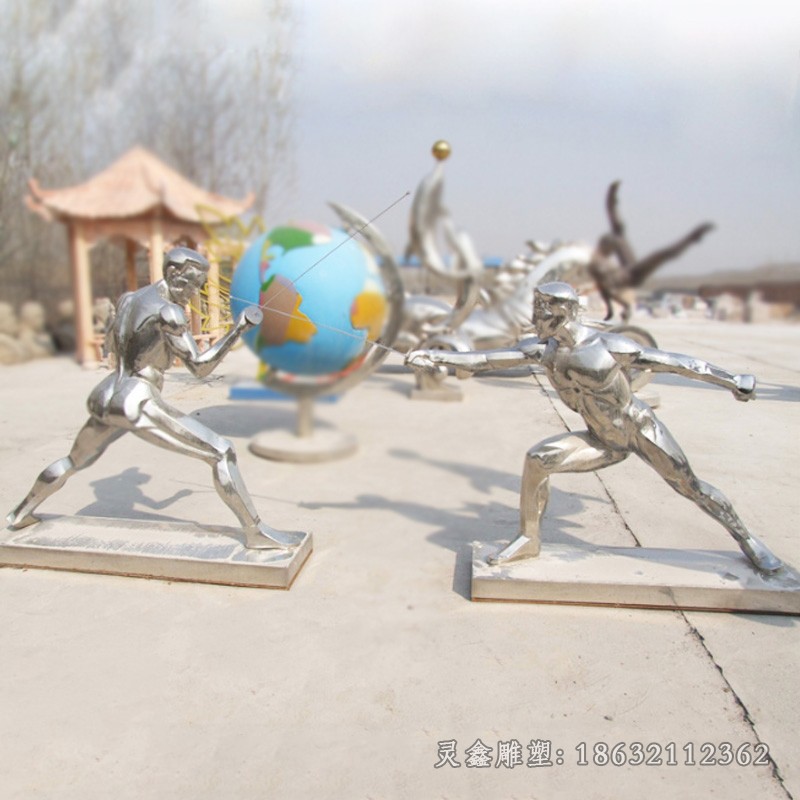 不锈钢击剑人物镜面雕塑