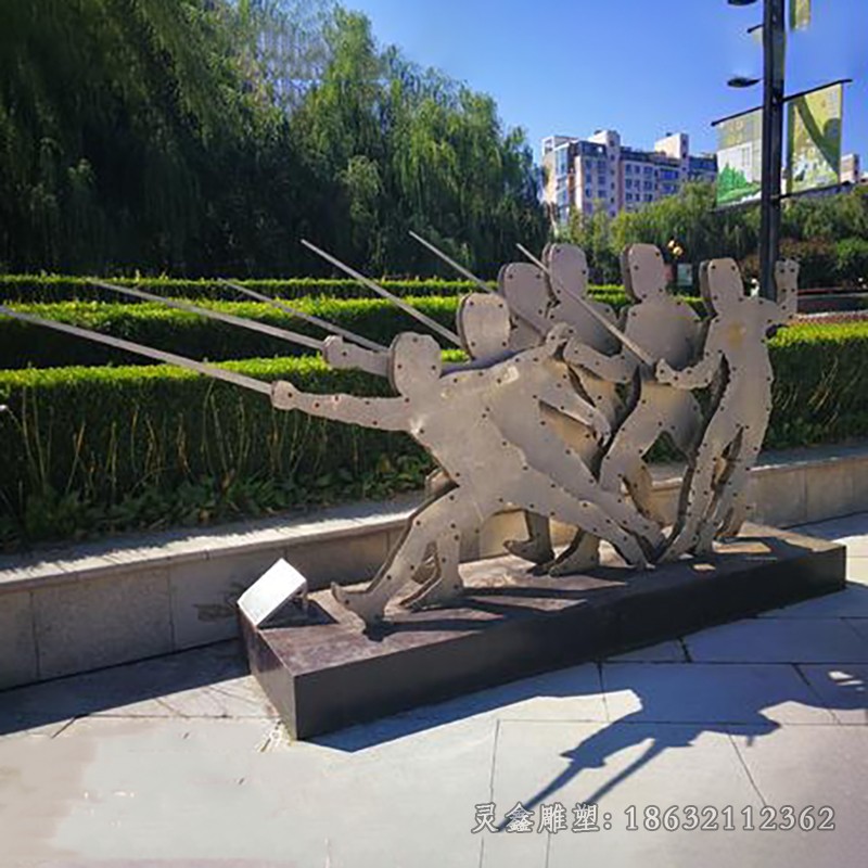 不锈钢击剑城市人物雕塑