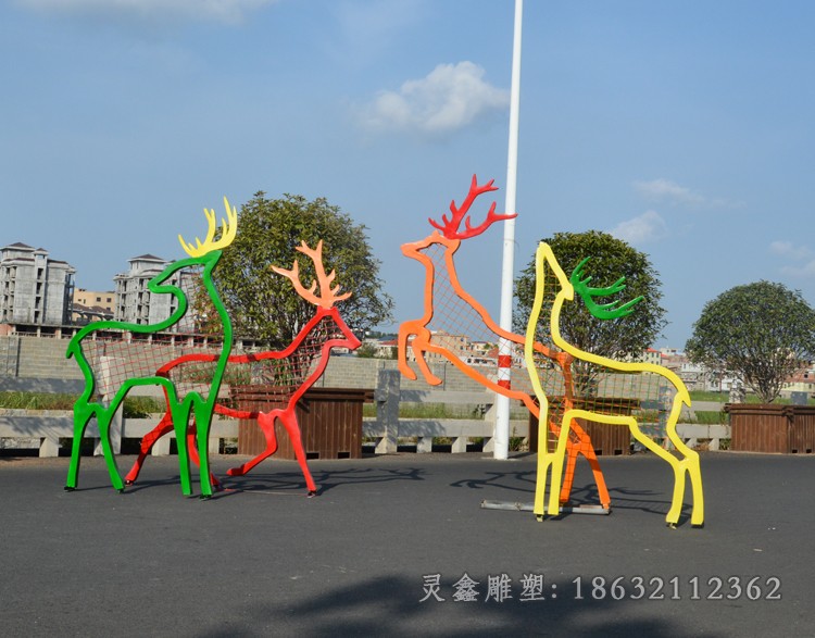 不锈钢剪影梅花鹿小区雕塑