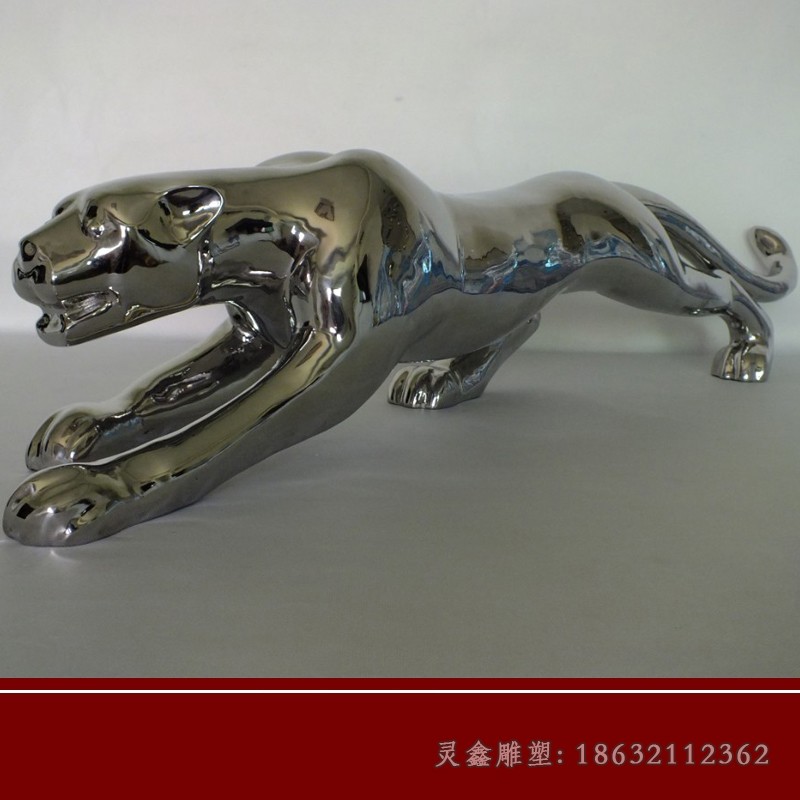 不锈钢金钱豹动物景观雕塑